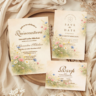 Cartão RSVP Quinze Anos das Flores Silvestres do Prado Dourado