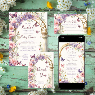 Convites Chá de fraldas de borboletas pastas de jardim ento