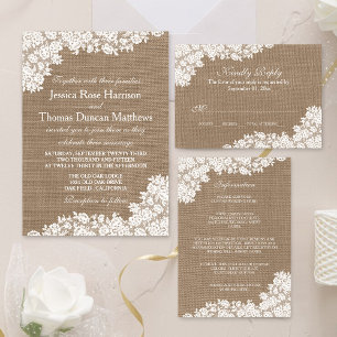 Reserve A Data Rustic Burlap & Vintage Lace Casamento Salve A Dat