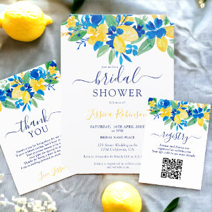 Cartão De Agradecimento Chá de panela de cor aquosa floral de limões amare