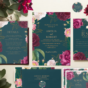 Adesivo Casamento Floral Verde Dourado e Esmeralda
