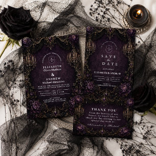 Cartão De Agradecimento Casamento Gótico Roxo Elegante