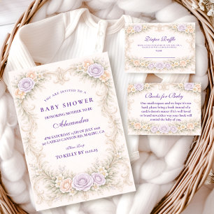 Convites Chá de Bebê Ornate Lavanda Rosa