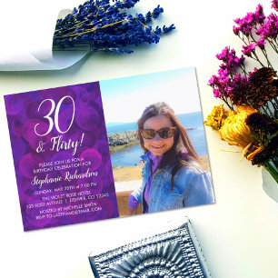Convites 30 e Flirty Elegant Purple Photo Birthday
