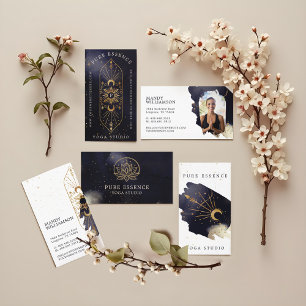 Cartão De Visita Sun Celestial Holística e Borboleta Lua Tinta Escu