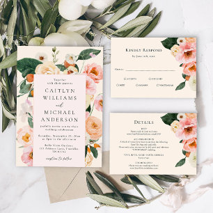 Convites Casamento Floral Cor-de-Rosa Espelho Moderno