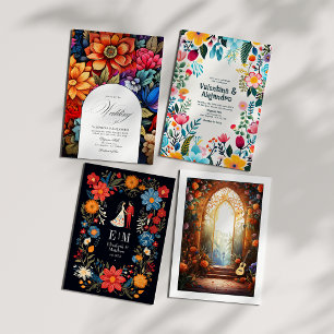 Convites Whimsical Floral Fiesta Weding Photo e Código QR