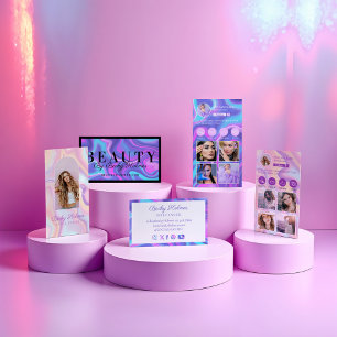 Cartão De Visita Bela Design Holográfica Purple & Blue Watercolor