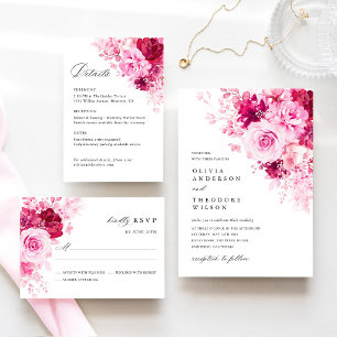 Cartão De Informações Detalhes do Hotel de Casamento Floral Rosa Quente
