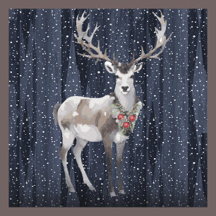 Cartão De Festividades Foto da família Rustic Blue Snowy Reindeer de Nata