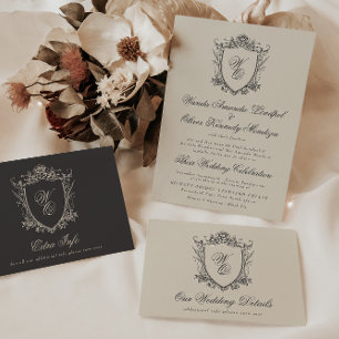 Convite de Casamento Floral Clássico com Monograma