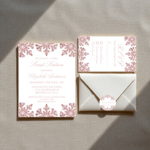Cartão RSVP Rosa rosa rosa Dourada Floco de neve Winter Sweet 