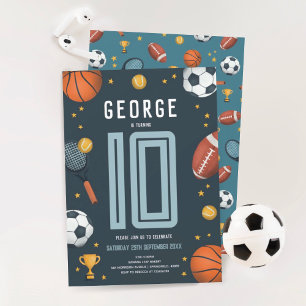 Convites Aniversário de criança moderno de esportes azuis