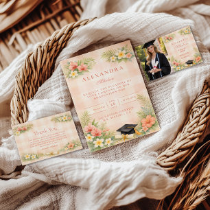 Cartão De Agradecimento Tropical Gingham Floral Graduação