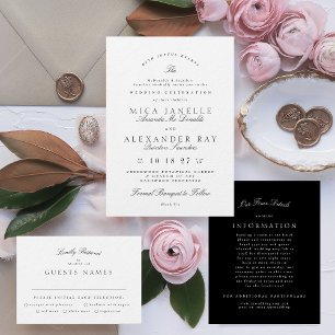 Cartão RSVP Casamento de Caligrafia Branca Negra Clássica Form