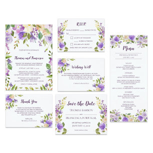 Convite floral do casamento da aguarela do Lilac
