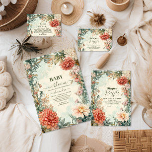 Cartão De Informações Bebê em Bloom Floral Flor Diapper Raffle