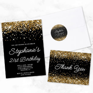 Poster Dourada Glitter Black 50th Birthday Bem-vindo