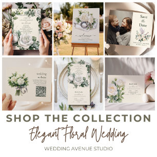 Menu Casamento Exótico de Branco Floral Elegante