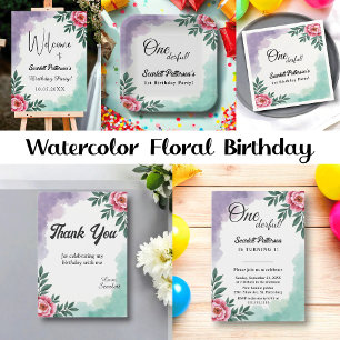Cartão De Agradecimento Elegante Rustic Watercolor Floral Boho Birthday