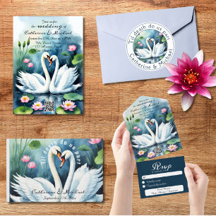 Adesivo Swans In Love Watercolor Lotus Lake Wedding