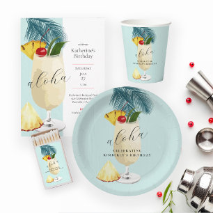 Convites Aloha Green Pina Colada Festa de aniversário coque