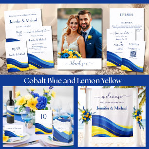 Convites Ensaio de Jantar Azul Cobalto e Amarelo Limão 