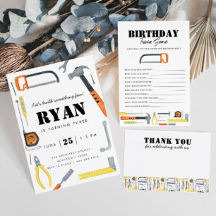 Cartão De Agradecimento Aniversário do Construtor de Construção de Meninos