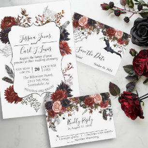 Cartão De Notas Save the Date Halloween Fall Wedding Watercolor 