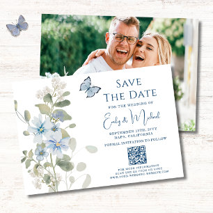 Convites Casamento Floral Romântico de Molas Azuis Azuis