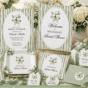 Etiqueta Para Presente Chuva de Noiva Floral Verde Sálvia Vintage Simples
