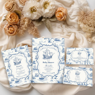 Cartão De Informações Livros de Chá de fraldas Náutico Toile para Bebê