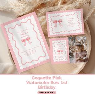 Cartão De Agradecimento Primeiro aniversario Coquette Pink Watercolor