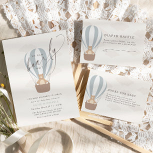 Cartão De Informações Podemos Esperar.   Baby Boy Blue Balloon Chá