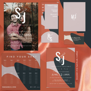 Convites Casamento com Tipografia Azul Orgânica Terracotta