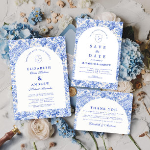 Convites Porcelana Azul Atemporal Branca de Casamento