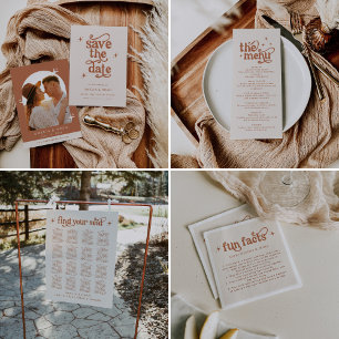 Convites BIRDIE retro boho salvar a data terracotta