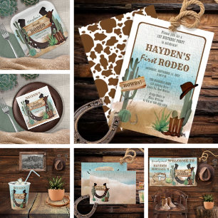 Convites Festa de primeiro aniversario Rodeo Cowboy Ocident