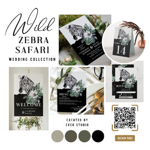 Cartão RSVP Casamento Watercolor Floral Wild Zebra Safari