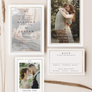 Convites Casamento de Fotos Dourado Elegante Clássico