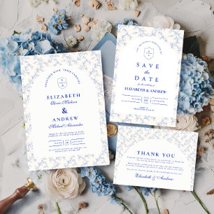 Convites Casamento Tradicional Azul Chinoiserie