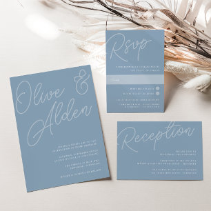 Convites Dusty Blue   Script Watermark Wedding