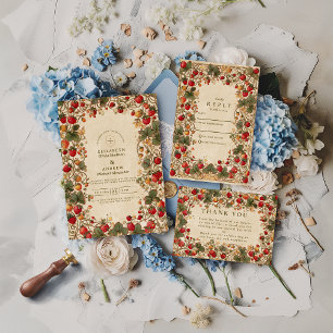 Cartão De Agradecimento Casamento no Jardim de Morangos Vintage