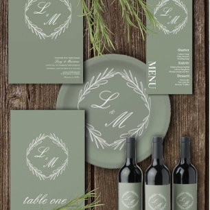 Convites Logotipo de Casamento de Ramificação Elegante Mono