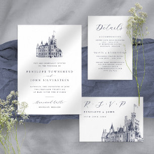 Convites Ilustração do Castelo de Vintage Simples Casamento