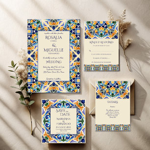 Convites Azulejo azul Talavera azulejo vintage casamento me