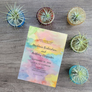 Convites Casamento Colorido de Abstrato de Aquarela