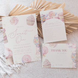 Convites Primeiro aniversario de Sorvete doce, cor-de-rosa,