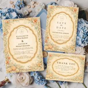 Convites Casamento de Jardim de Conchas Marinhas Costeiras 