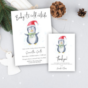 Cartão De Agradecimento Obrigado de Pinguim do Ártico, seu chá de fraldas